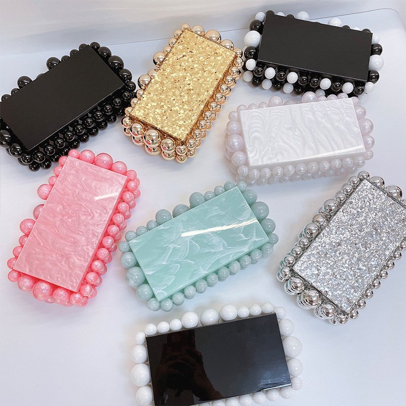 Candy color small square cloud chain bag women's evening bags sparkly pearl clutch purse bling acrylic crossbody bag