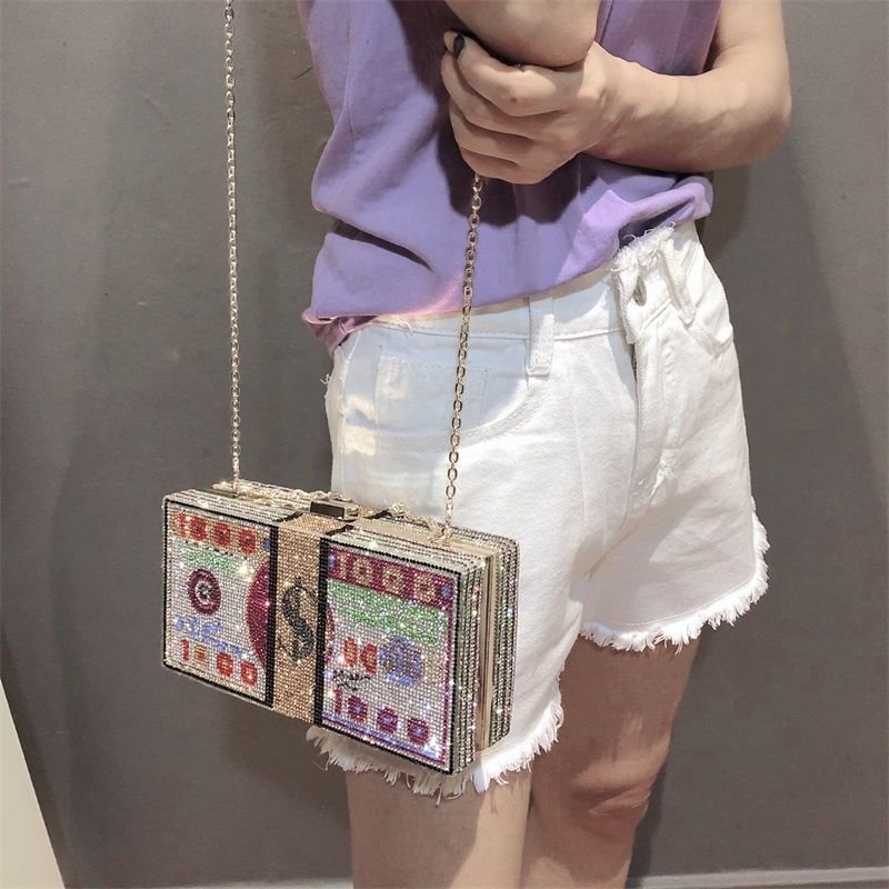 2023 Supplier Retail Luxury Rhinestone Dollar Evening Bag Ladies Clutch Bag Party