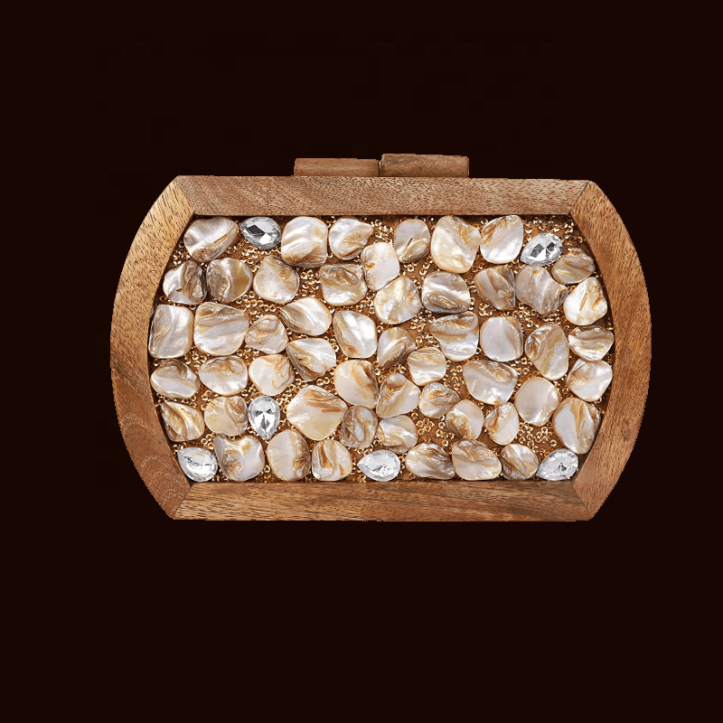 Drop shipping Luxury Wooden Mother of Pearl Rectangle sling Bag Box Clutch Bag Custom Name Wedding Bridal Purse Evening Bag sale