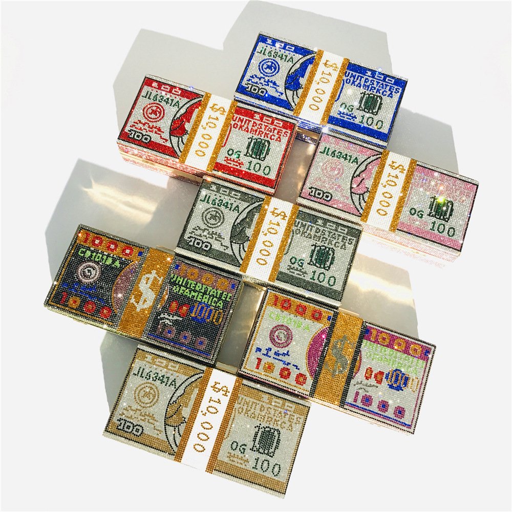 YXHT Dollar Bag Purses Clutch Crystal Rhinestone Cloth Money 100 Dollar Bill Sign Evening Bag
