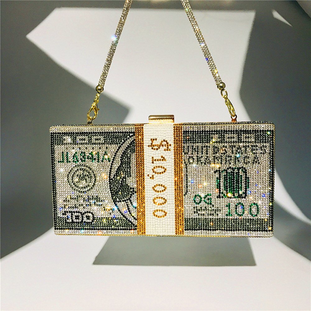 YXHT Dollar Bag Purses Clutch Crystal Rhinestone Cloth Money 100 Dollar Bill Sign Evening Bag