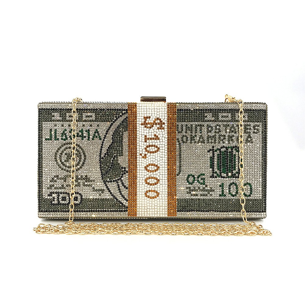 YXHT Dollar Bag Purses Clutch Crystal Rhinestone Cloth Money 100 Dollar Bill Sign Evening Bag