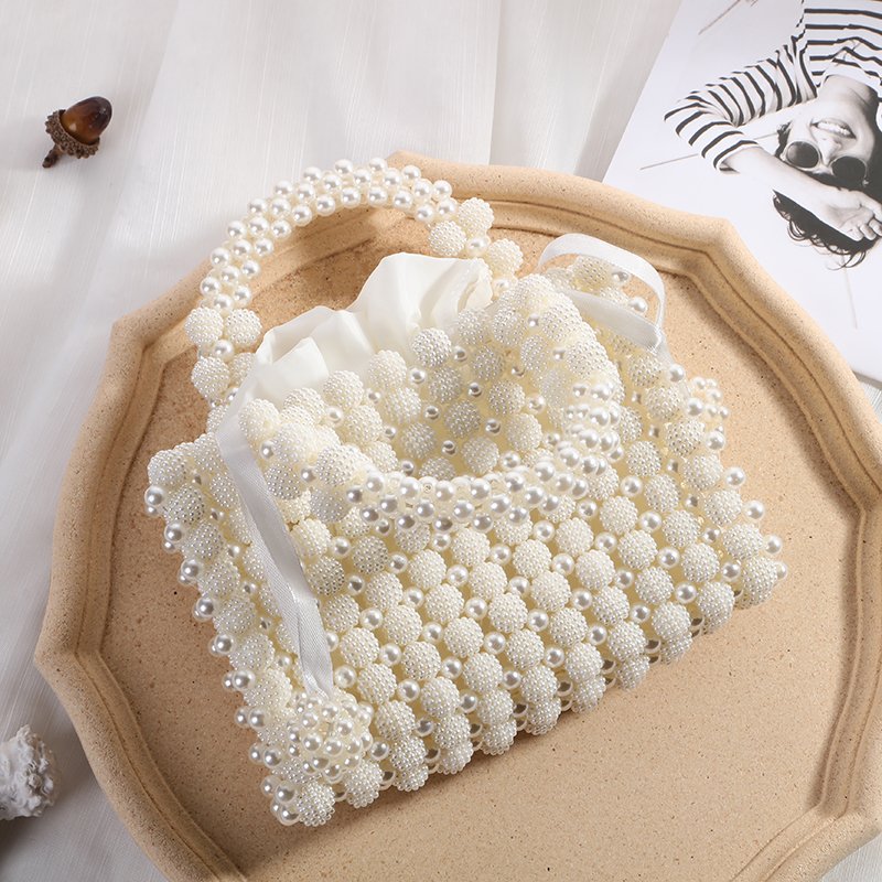 Wholesale Luxury Ladies Evening Handbags Fashion Resin Pearl Beaded Tote Bags Girls Wedding Party Pearl Basket Bag Clutch Purse