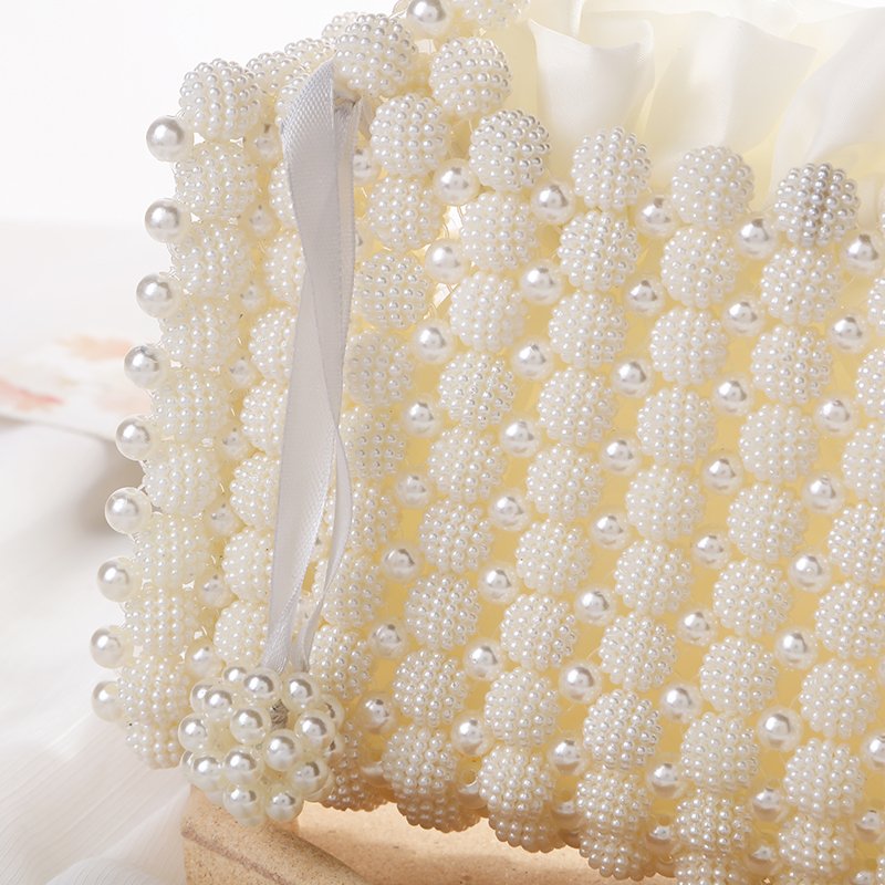 Wholesale Luxury Ladies Evening Handbags Fashion Resin Pearl Beaded Tote Bags Girls Wedding Party Pearl Basket Bag Clutch Purse