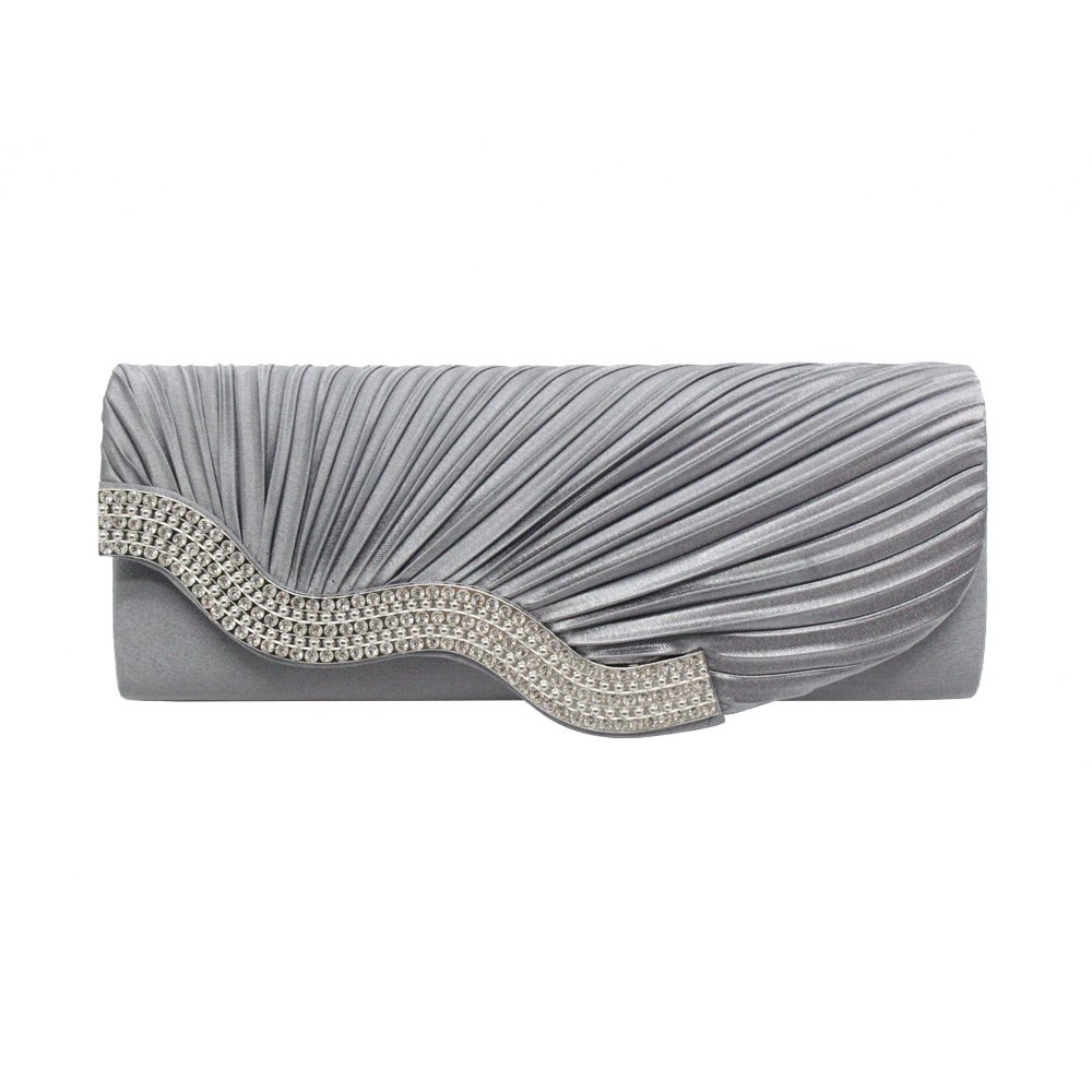 BESTELLA Silky Satin Women's Clutch Bag Purse Rhinestone Evening Bags Shiny Silk Elegant Handbag Purse Wallet Party