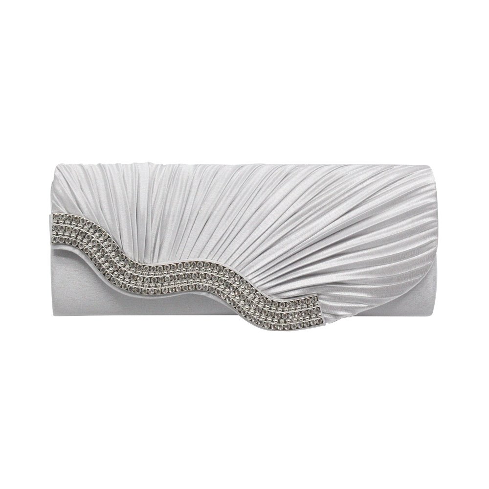 BESTELLA Silky Satin Women's Clutch Bag Purse Rhinestone Evening Bags Shiny Silk Elegant Handbag Purse Wallet Party