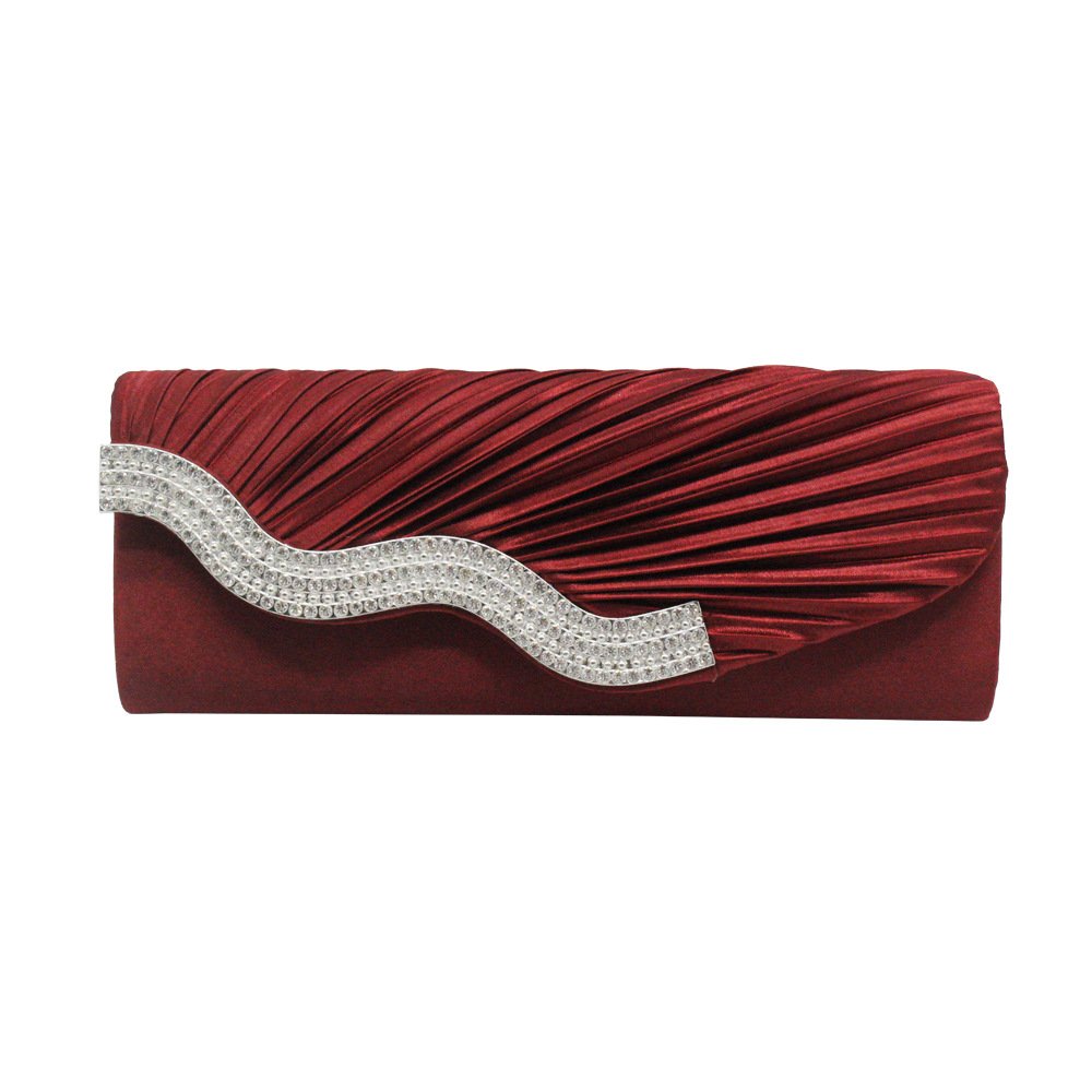 BESTELLA Silky Satin Women's Clutch Bag Purse Rhinestone Evening Bags Shiny Silk Elegant Handbag Purse Wallet Party