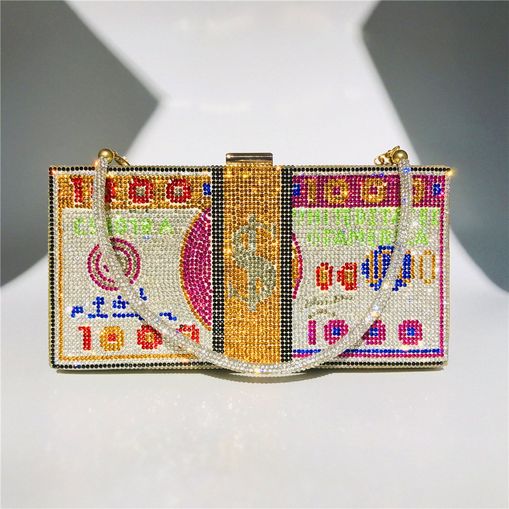 Luxury Dollars Rhinestone Crystal Money Bag Clutch Evening Bag Purse Crystals Bags Purse