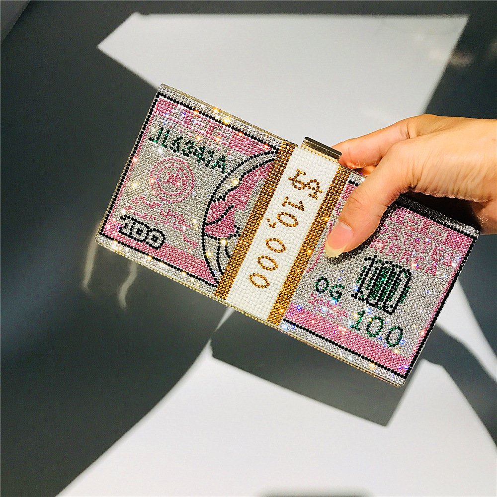Luxury Dollars Rhinestone Crystal Money Bag Clutch Evening Bag Purse Crystals Bags Purse