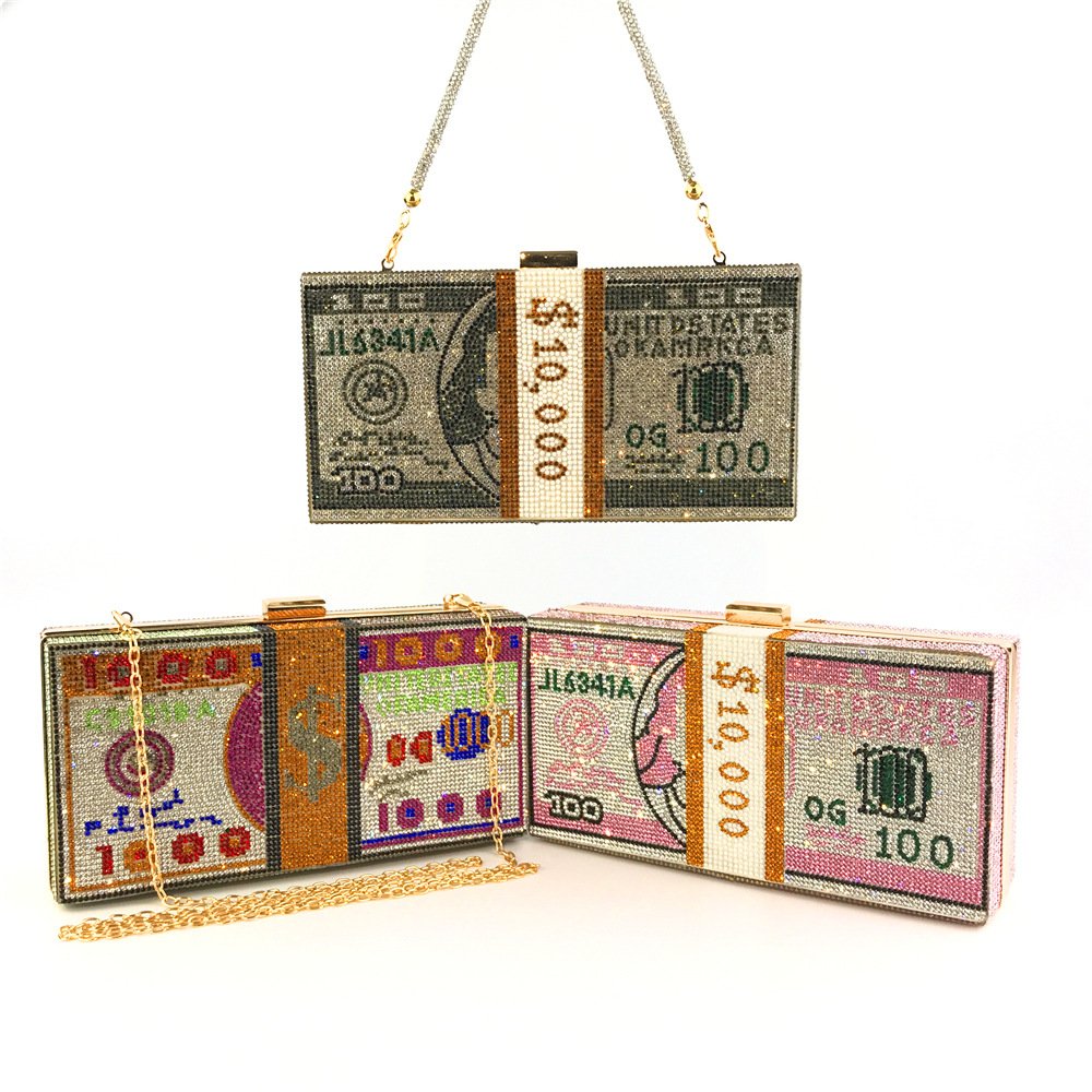 Luxury Dollars Rhinestone Crystal Money Bag Clutch Evening Bag Purse Crystals Bags Purse