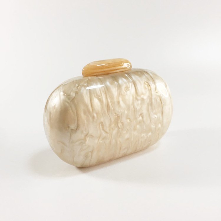 Hot selling marble party acrylic clutch oval resin shell twill evening bag handbags long chains amber mirror surface small box