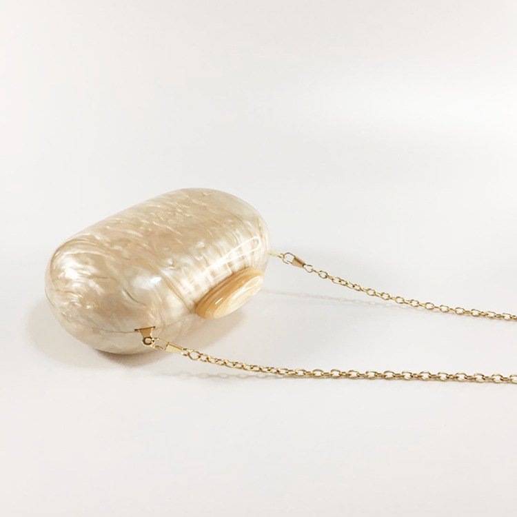 Hot selling marble party acrylic clutch oval resin shell twill evening bag handbags long chains amber mirror surface small box