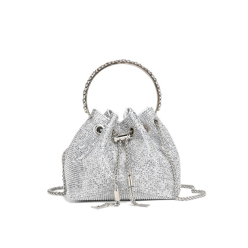 2024 Summer Evening Bag Fashion Crossbody Bag Luxury Women's Bag Chain Bar Women's PartyBag FullDiamond Bucket BagTasselHandbag