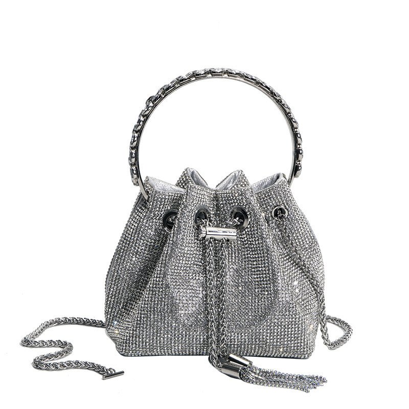 2024 Summer Evening Bag Fashion Crossbody Bag Luxury Women's Bag Chain Bar Women's PartyBag FullDiamond Bucket BagTasselHandbag