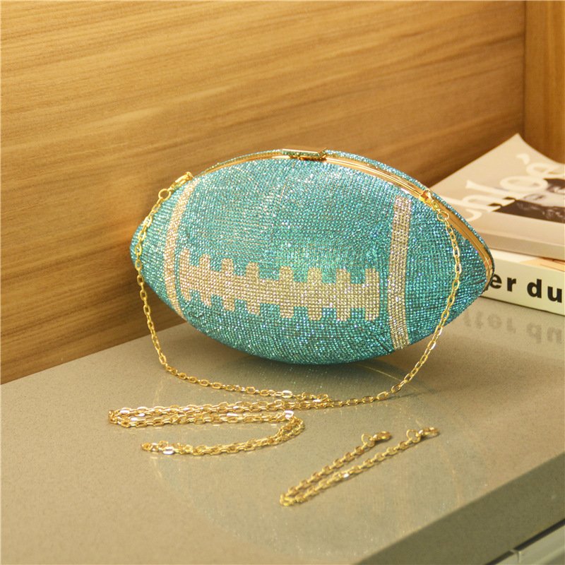 New Rhinestone Evening Bag Rugby Rhinestone Prom Party Banquet Bag Football Bag for Women