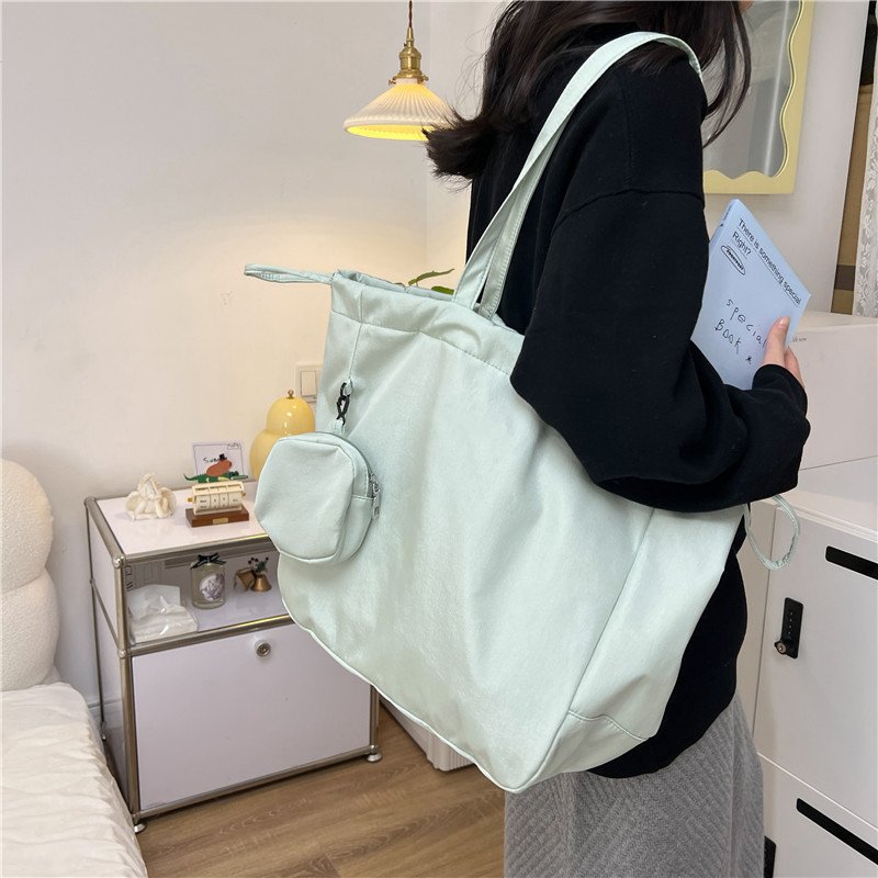 Ladies Simple Solid Color Retro Large Capacity Fashion Fitness Bag Casual All Match Drawstring Shoulder Bag