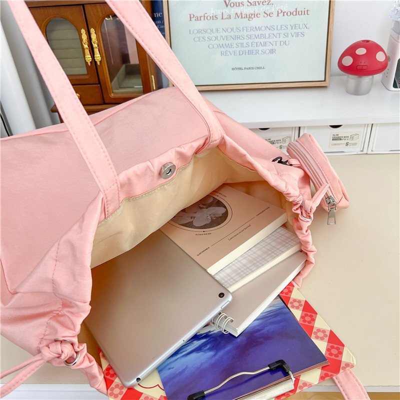 Ladies Simple Solid Color Retro Large Capacity Fashion Fitness Bag Casual All Match Drawstring Shoulder Bag