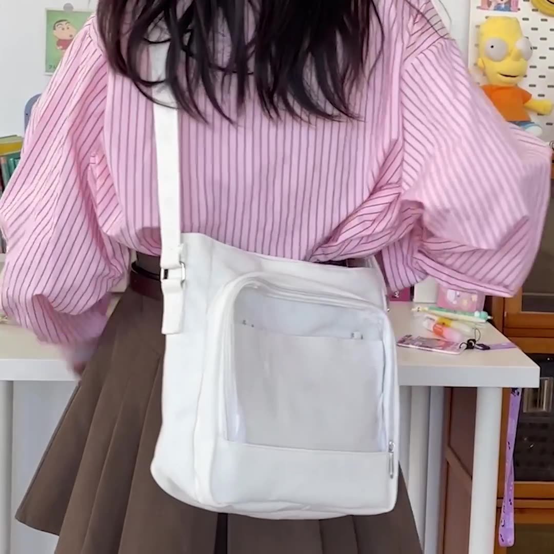 Custom Ita Bag Manufacturer Reusable Canvas Tote Shoulder Bags Fashion Design Pin Display Ita Crossbody Messenger Bags
