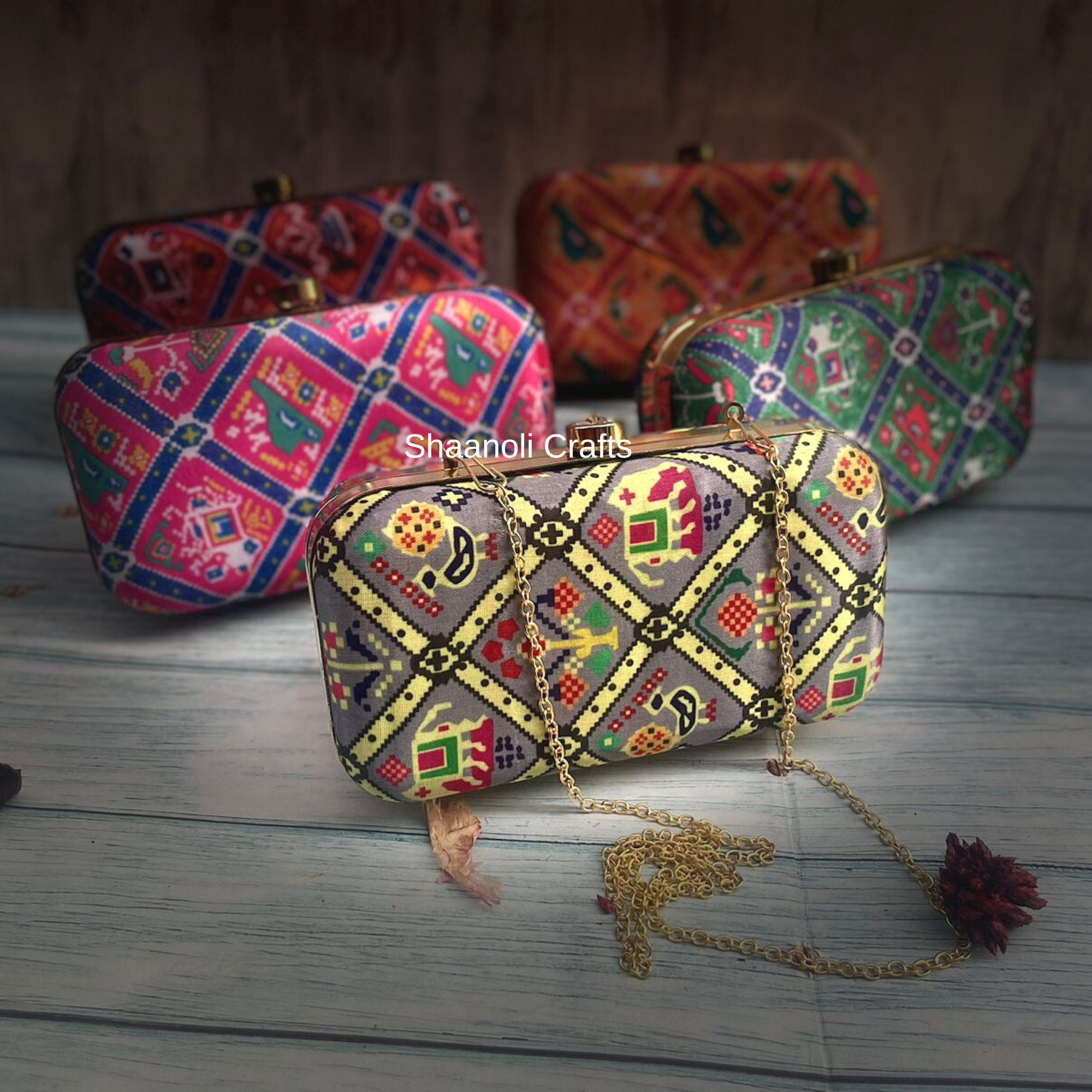 Indian Handmade Women's Printed Clutch Indian Fashion Elegant Hand Bag Fashion Luxury lady Dinner Evening Clutches
