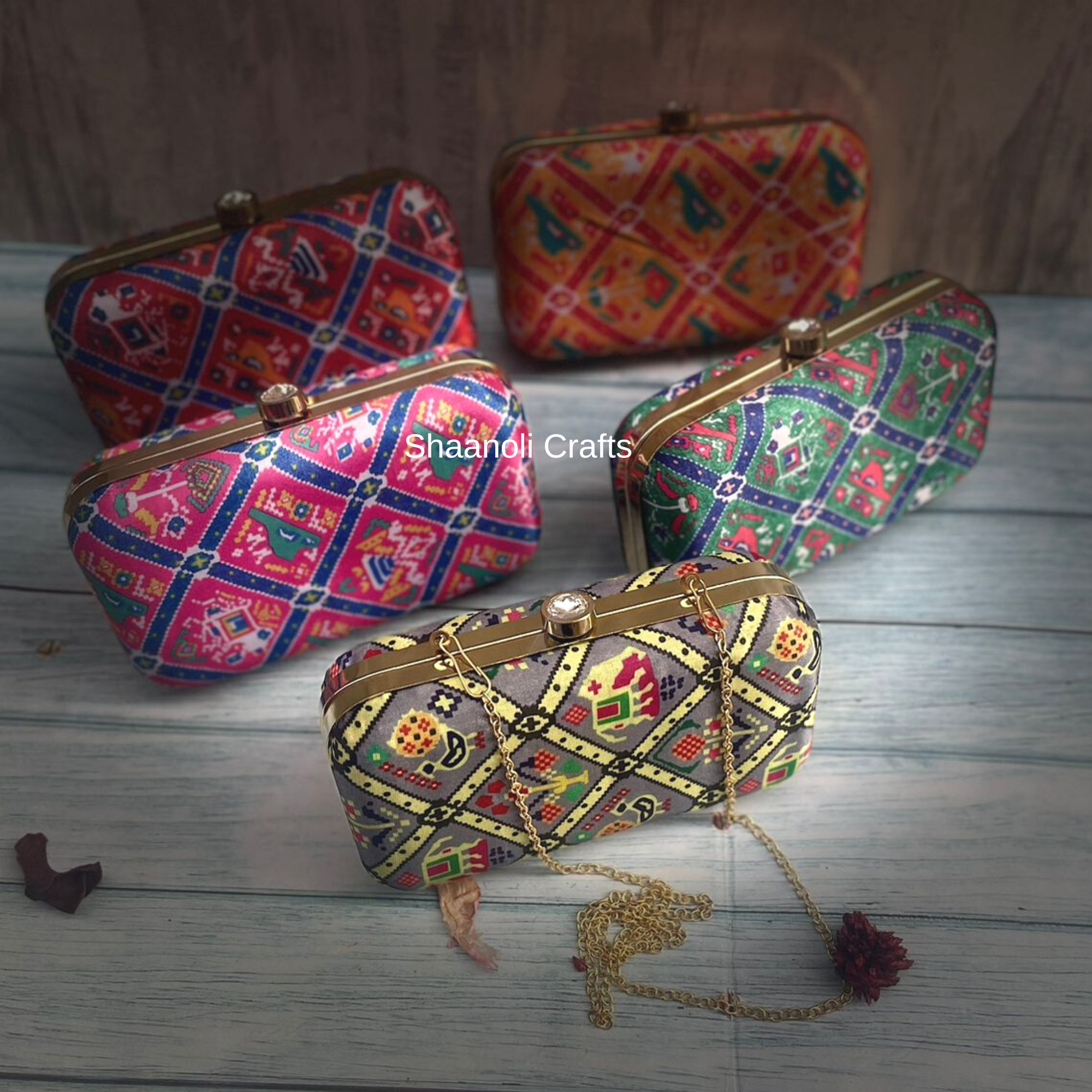 Indian Handmade Women's Printed Clutch Indian Fashion Elegant Hand Bag Fashion Luxury lady Dinner Evening Clutches