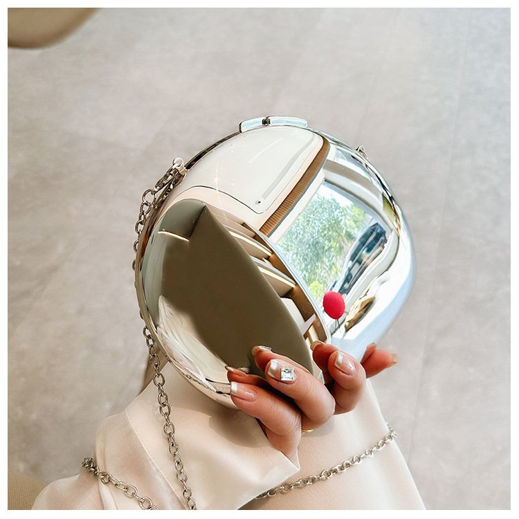Acrylic Golden Chain Cross Party Clutch Bag Fashion Lady Metal Goose's egg Shaped Shiny Purse Wedding Party Evening Clutch