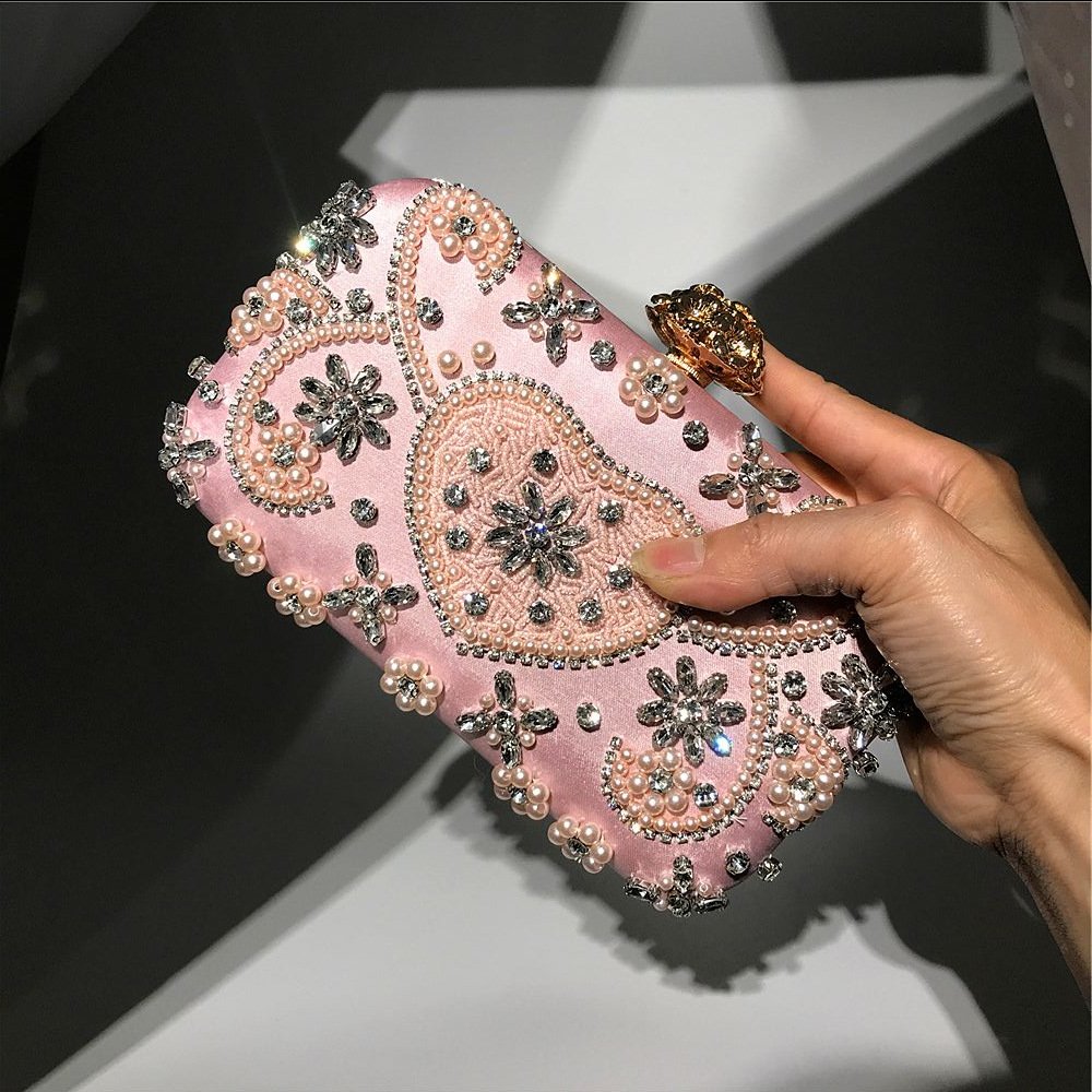 Wholesale Luxury Lady Diamond Flower Evening Bag Wristlets Wedding Party Bridal Clutch Purse Chain Shoulder Flower Evening Bags