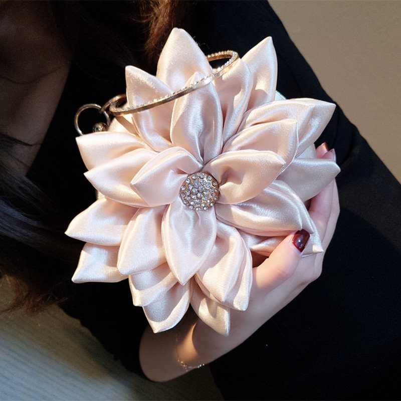 Flower messenger bag rhinestone bracelet bag for women round evening purse luxury woman crystal clutch purse rhinestones