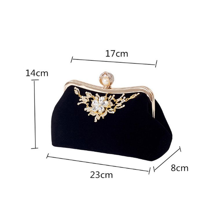 New arrival female velvet diamond pearl crystal flower design wedding party evening bag