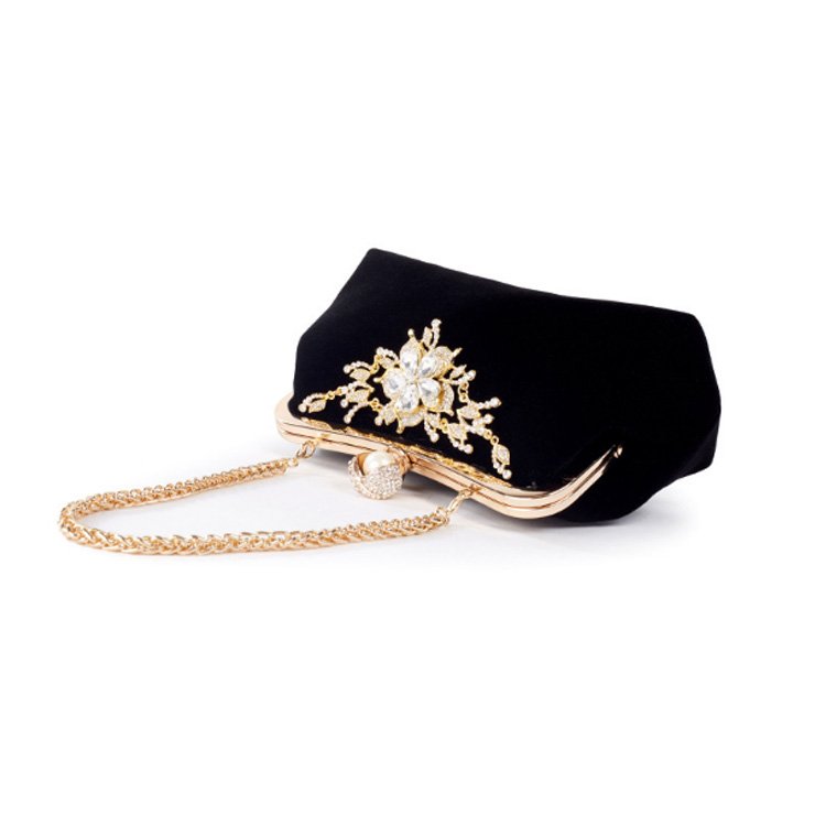 New arrival female velvet diamond pearl crystal flower design wedding party evening bag