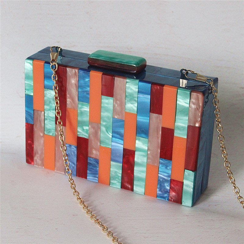 New design ladies unique handmade acrylic clutch purse with chain acrylic evening bag on sale