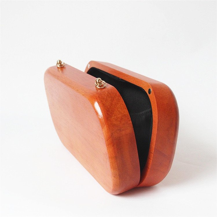 Handmade luxury wooden box custom women's clutches and handbags bag with cross body chain