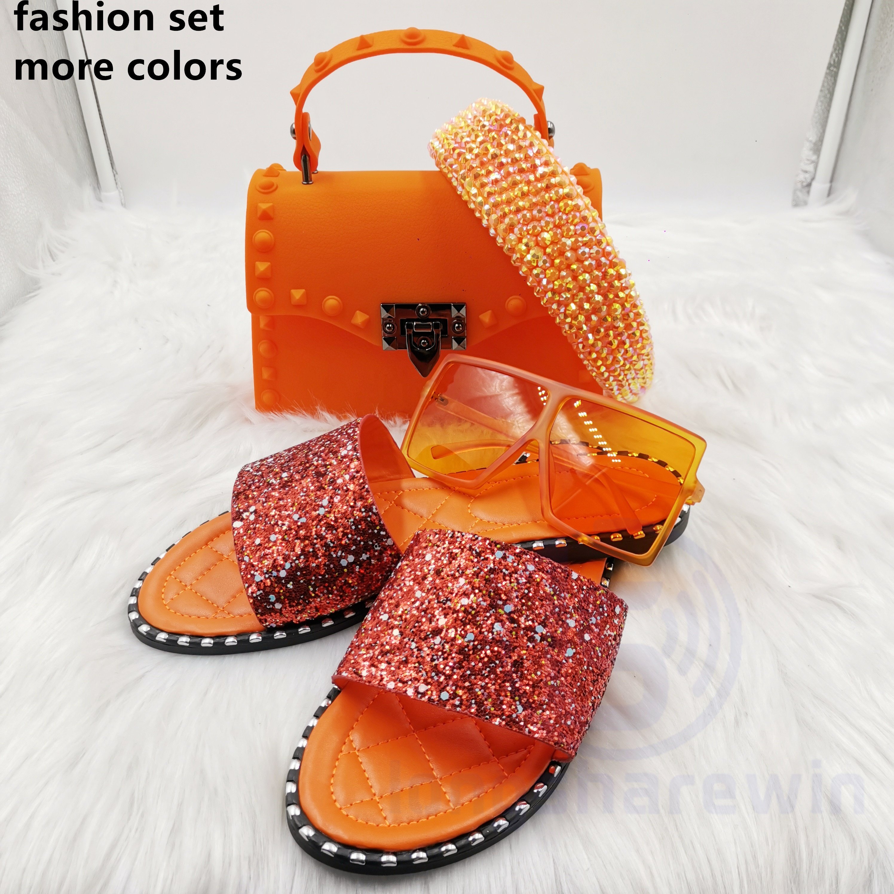 High Quality Leather Shoulder Handbag 2022 New Fashion Cross-border PVC Bag slippers slides headband sunglasses set