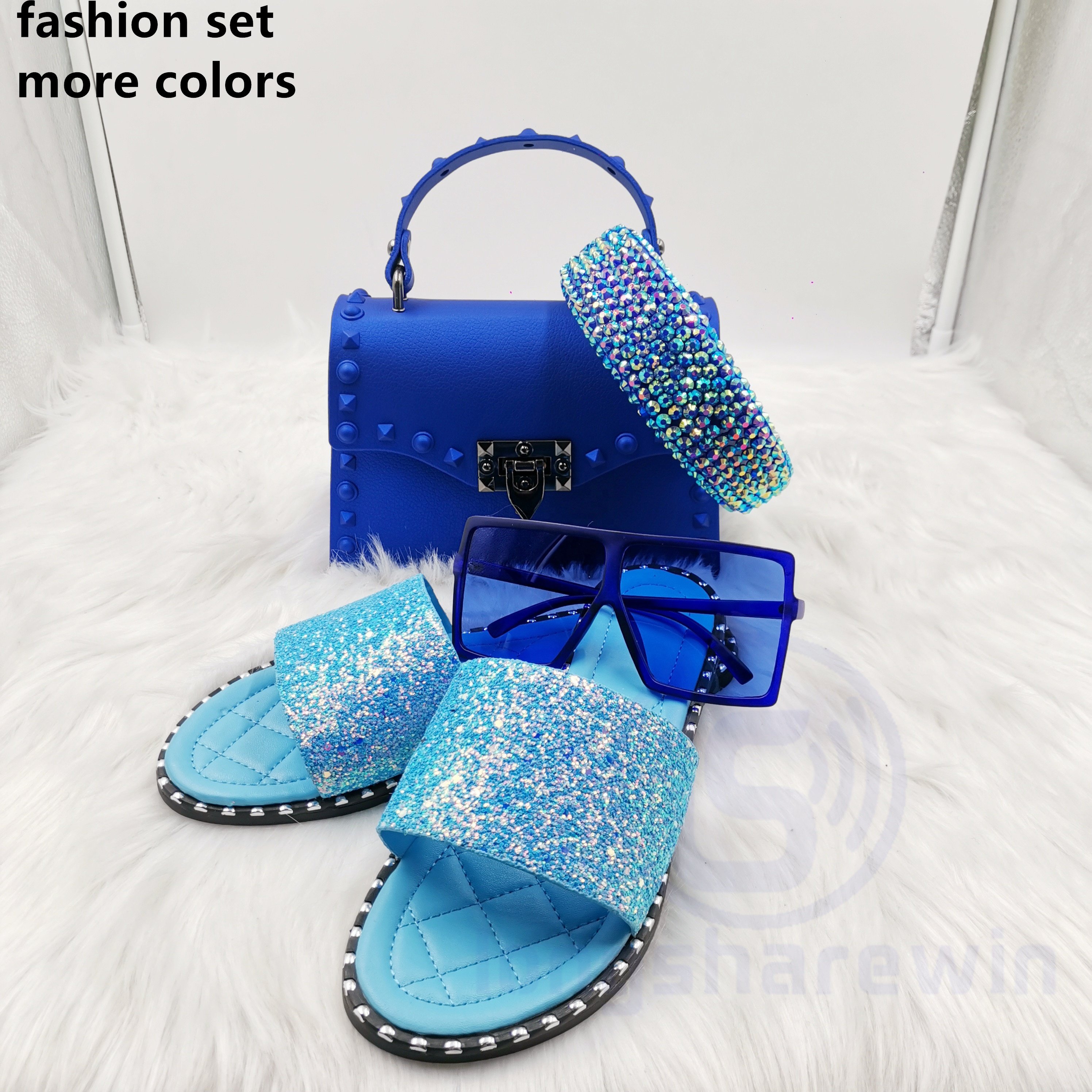 High Quality Leather Shoulder Handbag 2022 New Fashion Cross-border PVC Bag slippers slides headband sunglasses set