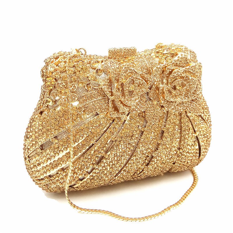 Wholesale Luxury Golden Color Rhinestone Handmade Bag Bridal Crystal Clutch Evening Bags for Women Wedding Party
