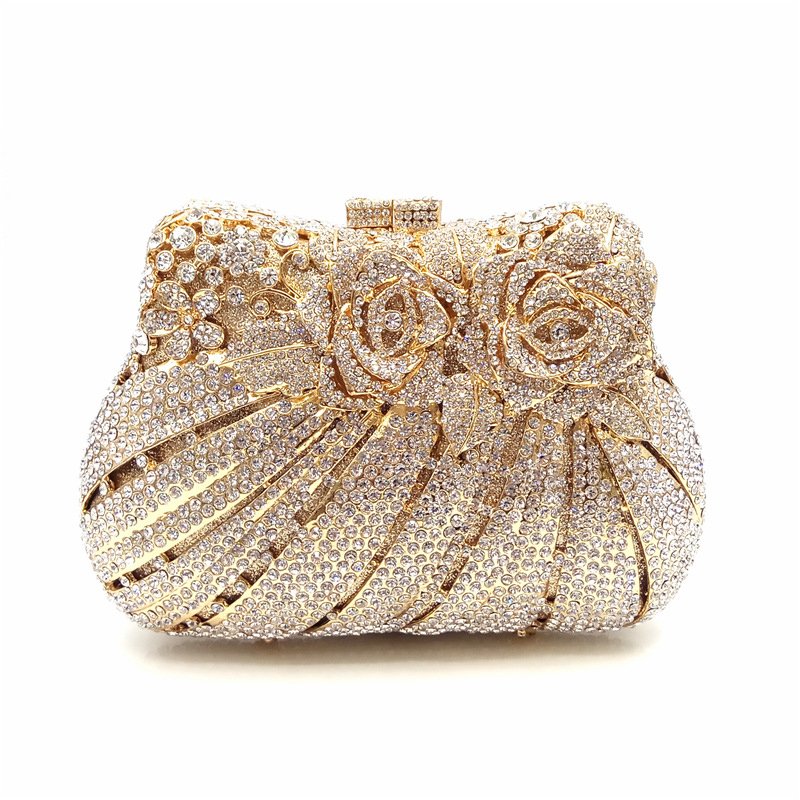 Wholesale Luxury Golden Color Rhinestone Handmade Bag Bridal Crystal Clutch Evening Bags for Women Wedding Party