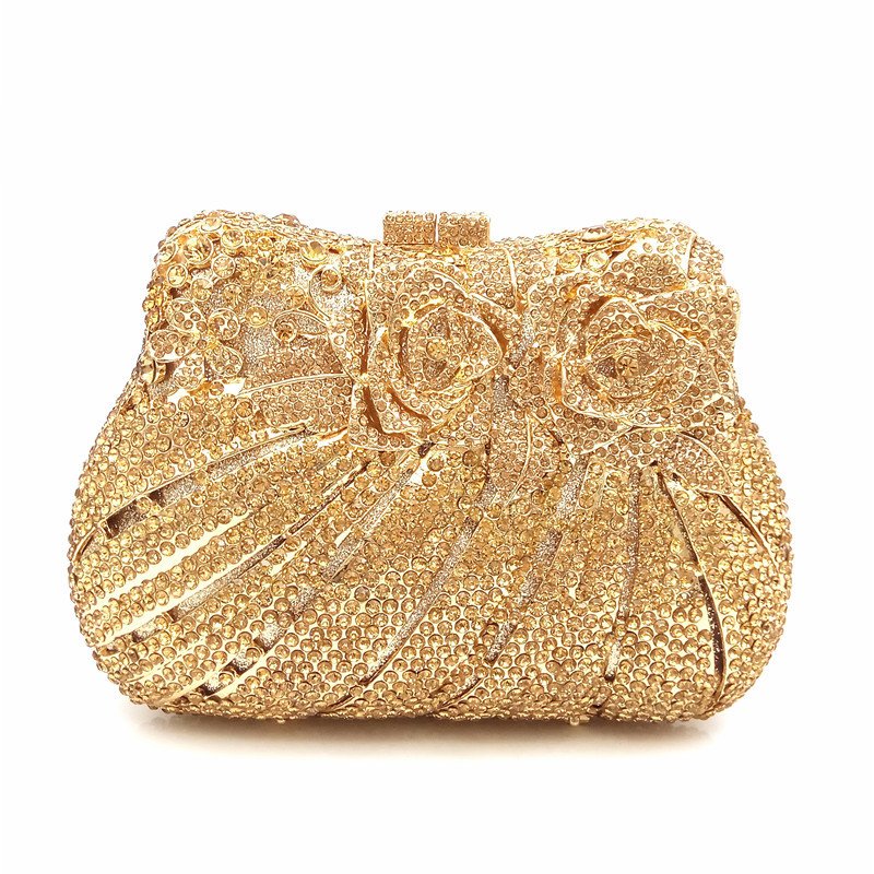 Wholesale Luxury Golden Color Rhinestone Handmade Bag Bridal Crystal Clutch Evening Bags for Women Wedding Party