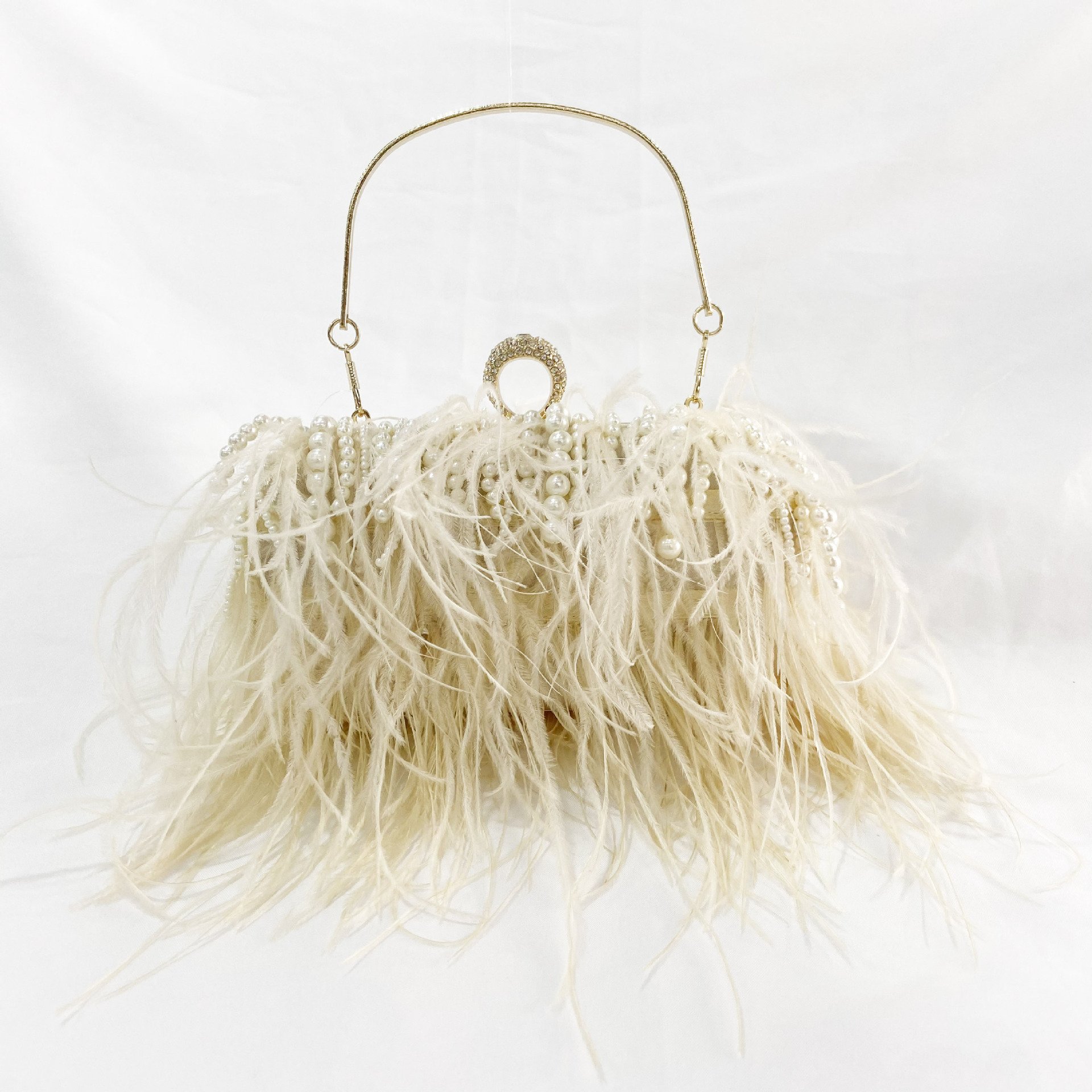 Luxury Clutch Evening Bags Fashion Ostrich Feather Pearl Women Handbags