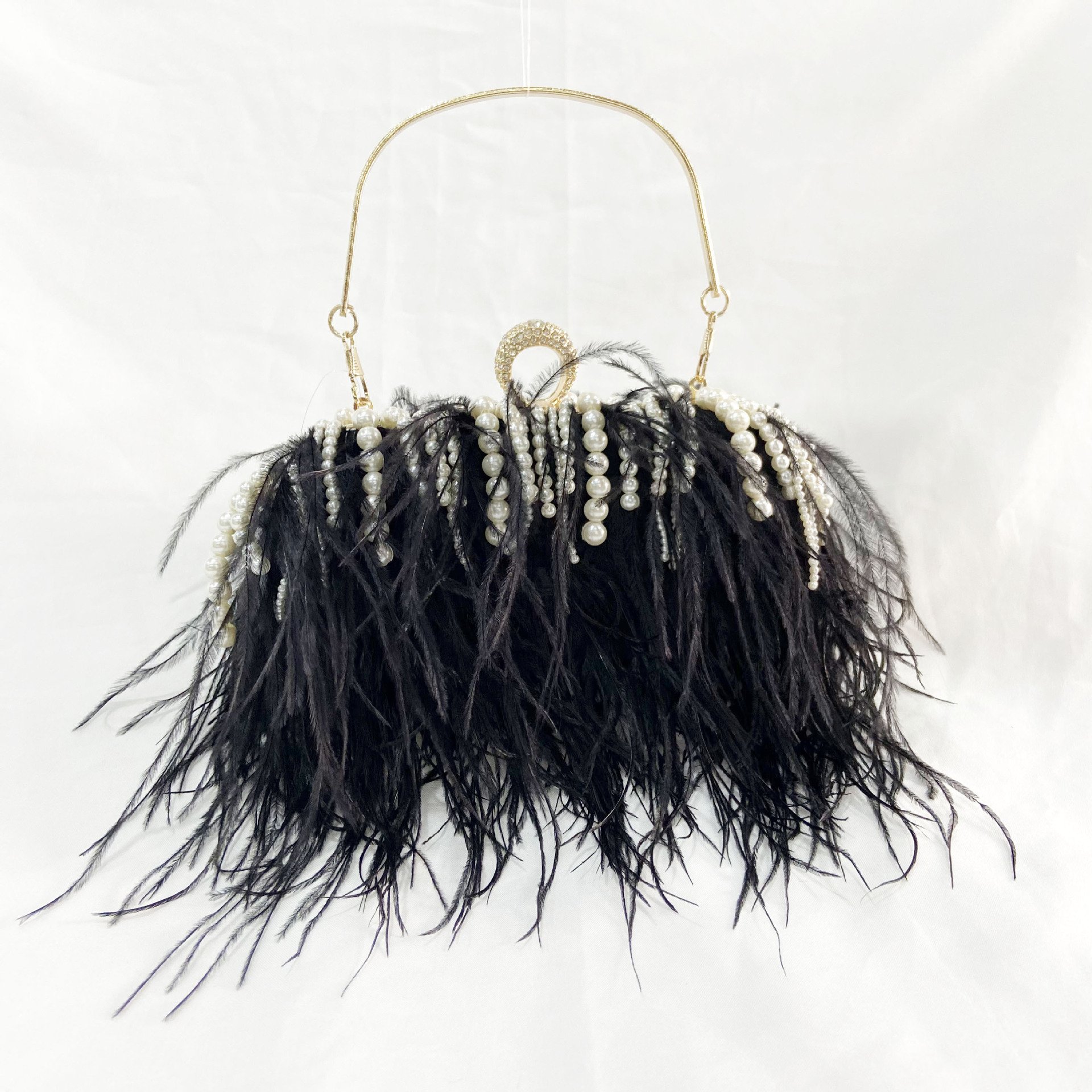 Luxury Clutch Evening Bags Fashion Ostrich Feather Pearl Women Handbags