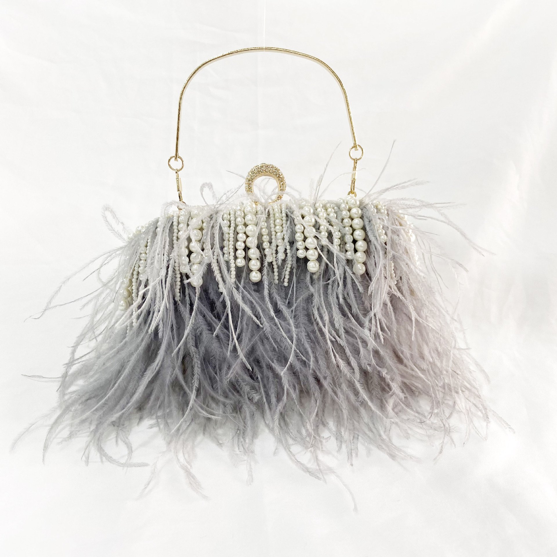 Luxury Clutch Evening Bags Fashion Ostrich Feather Pearl Women Handbags