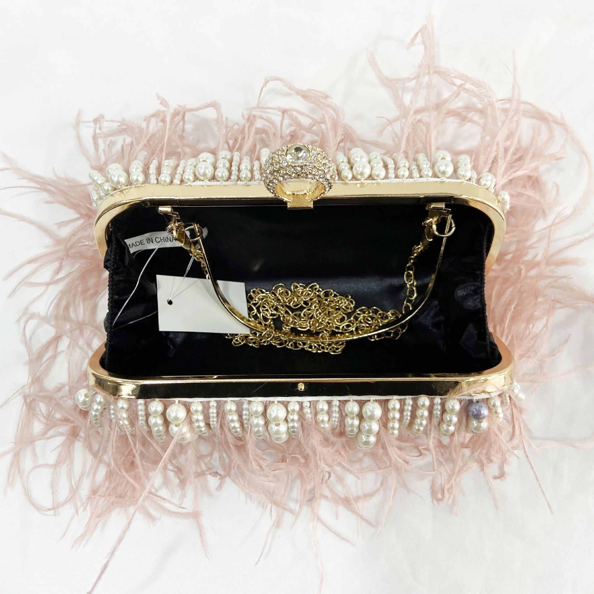 Luxury Clutch Evening Bags Fashion Ostrich Feather Pearl Women Handbags