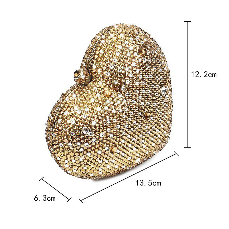 Luxury Heart Shape Crystal Women Clutch Bag Rhinestone Evening Bag Party Purse from Factory Wholesale