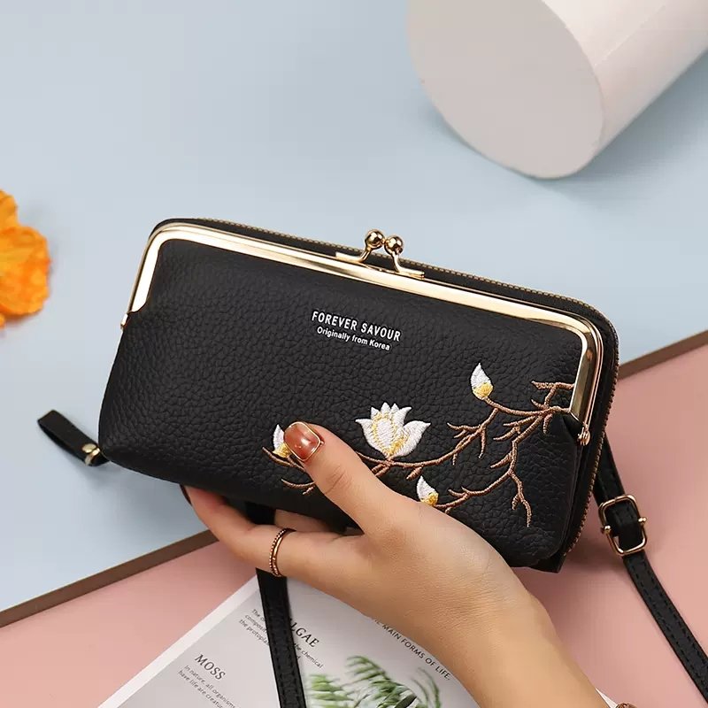 Wholesale China Supplier Genuine Leather Evening Bags Ladies Clutch Bag Mini Embroidery Floweral Clutch Bag