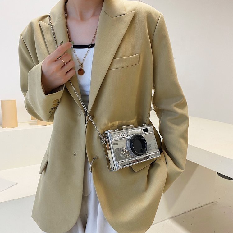 Wish Mirror Leather Woman Handbag Metal Frame Camera Removable Chains Strap Buckle Evening Small Messenger Cross Body Clutch Bag