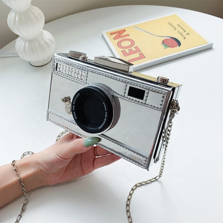 Wish Mirror Leather Woman Handbag Metal Frame Camera Removable Chains Strap Buckle Evening Small Messenger Cross Body Clutch Bag