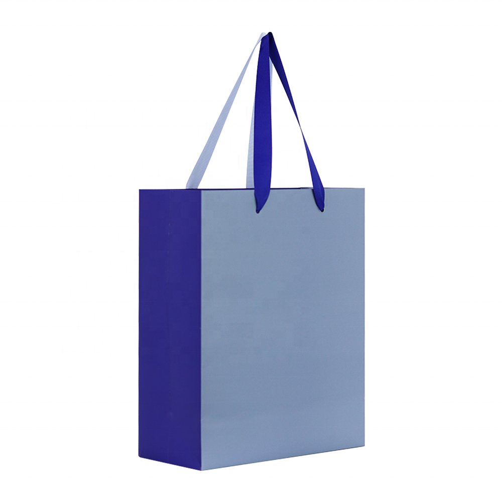 Premium Luxury Blue Wedding & Birthday Party Bags Ribbon Handle Paper Gift Packaging Totes For Gifting & Shopping