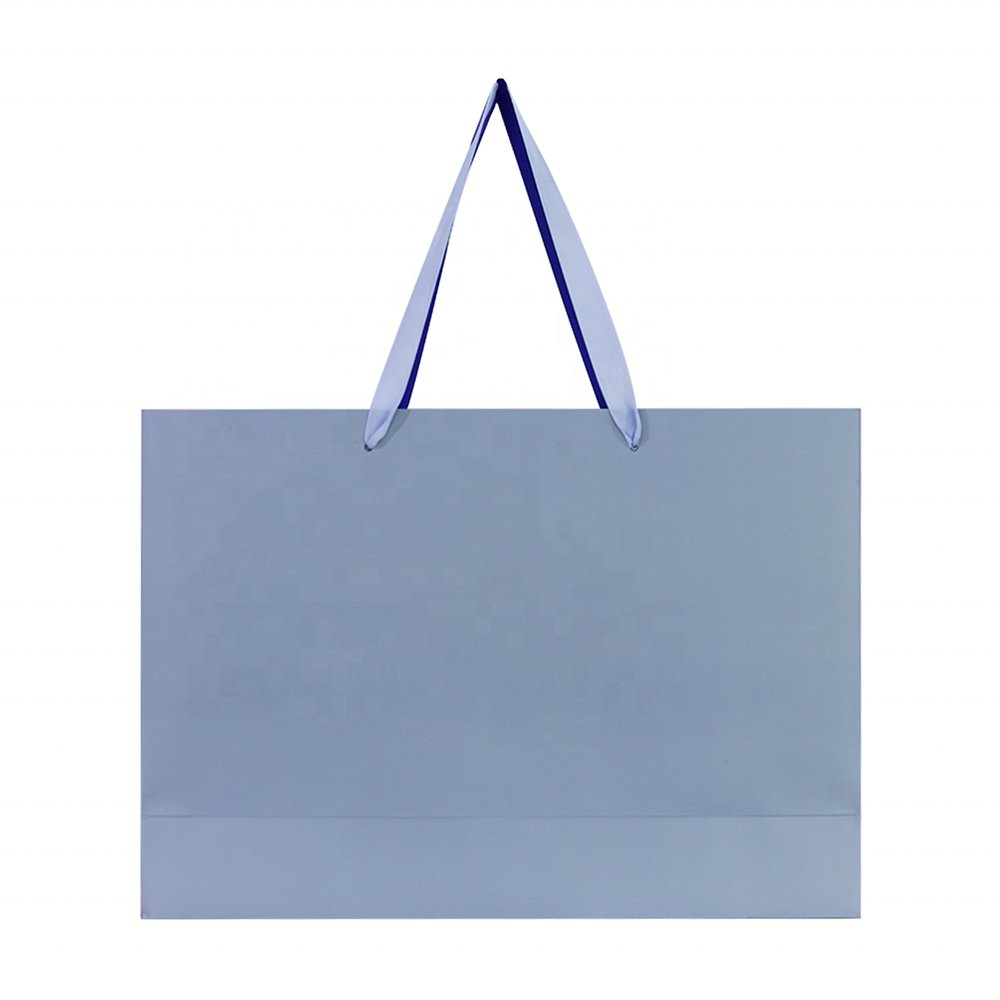 Premium Luxury Blue Wedding & Birthday Party Bags Ribbon Handle Paper Gift Packaging Totes For Gifting & Shopping