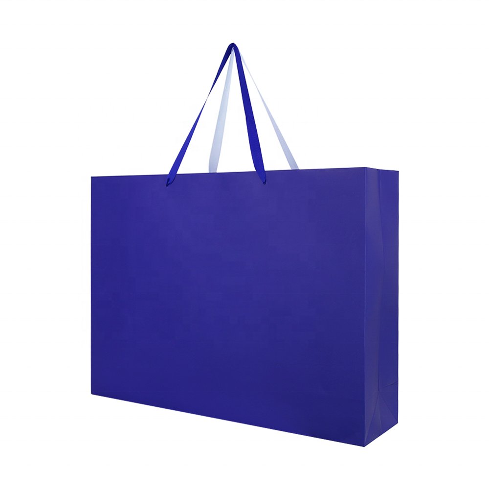 Premium Luxury Blue Wedding & Birthday Party Bags Ribbon Handle Paper Gift Packaging Totes For Gifting & Shopping