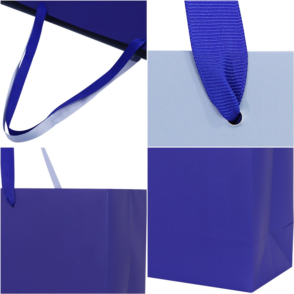 Premium Luxury Blue Wedding & Birthday Party Bags Ribbon Handle Paper Gift Packaging Totes For Gifting & Shopping
