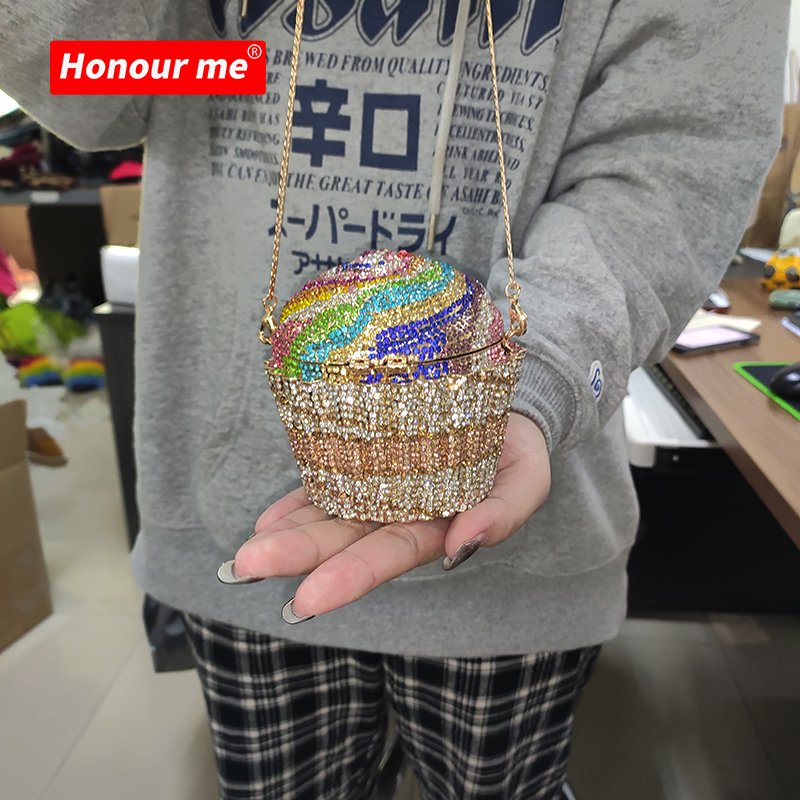 Mini girls shoulder bag cake high level rhinestone colorful diamond purse shiny clutch luxury handbags for women