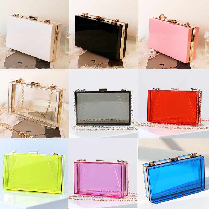Evening Handbag Stadium Approved Clear Purse Cute Transparent Crossbody Bag Chain Lady square Acrylic Clutch Bag